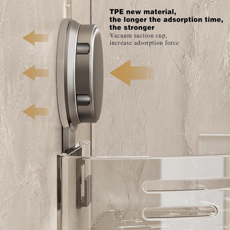 VOLPONE Shower Caddy Corner Suction Cup Shower Shelf Corner No Drilling Bathroom Shower Organizer Storage Rack Adhesive (1-Pack, gray) - Image 4